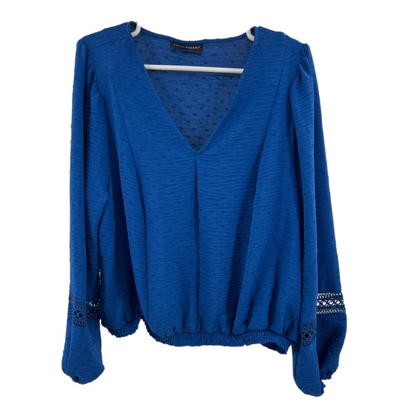 Lane Bryant royal blue long sleeve 16 Swiss dot v-neck top popover cutout detail - Picture 1 of 8